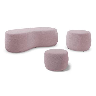 Conjunto 03 Puffs Decorativos Living Aisha Orgânico Bouclê Rosê - Desk Design