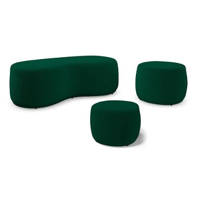 Conjunto 03 Puffs Decorativos Living Aisha Orgânico Bouclê Verde - Desk Design