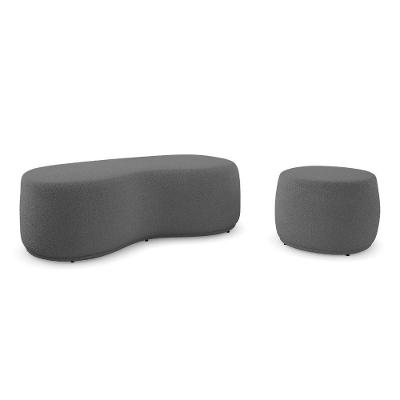 Conjunto 02 Puffs Decorativos Living Aisha Orgânico Bouclê Cinza Escuro - Desk Design