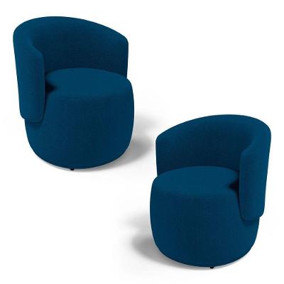 Kit 02 Poltronas Decorativas Aisha Orgânica Bouclê Azul Marinho - Desk Design
