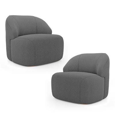 Kit 02 Poltronas Decorativas Kaya Orgânica Bouclê Cinza Escuro - Desk Design