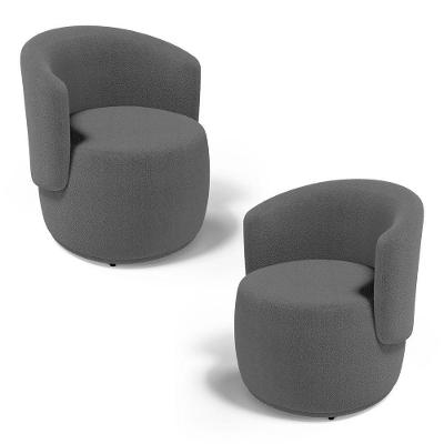 Kit 02 Poltronas Decorativas Aisha Orgânica Bouclê Cinza Escuro - Desk Design