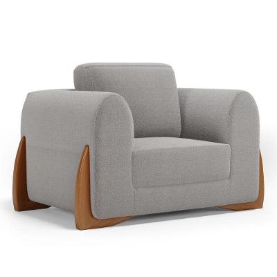 Poltrona Decorativa Living Bloom Com Pés De Madeira Bouclê Cinza - Desk Design