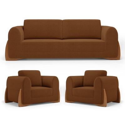 Kit 02 Poltronas E 01 Sofá Bloom 160cm 02 Lugares Com Pés De Madeira Bouclê Terracota - Desk Design