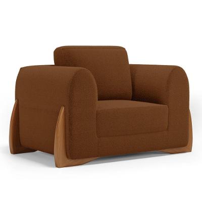 Poltrona Decorativa Living Bloom Com Pés De Madeira Bouclê Terracota - Desk Design