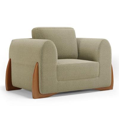 Poltrona Decorativa Living Bloom Com Pés De Madeira Bouclê Bege - Desk Design