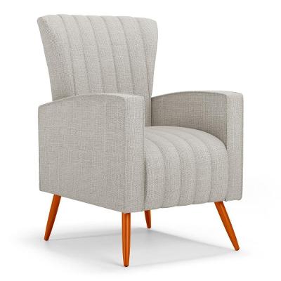 Poltrona Decorativa Melody Com Pés Palito Linho Cinza Claro - Desk Design