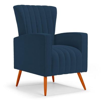 Poltrona Decorativa Melody Com Pés Palito Bouclê Azul Marinho - Desk Design