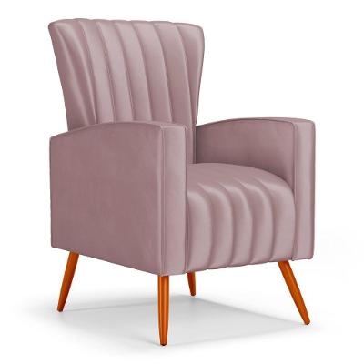 Poltrona Decorativa Melody Com Pés Palito Veludo Rosê - Desk Design