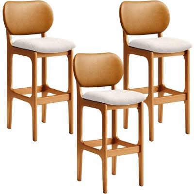 Kit 3 Banquetas Alta Betta Imbuia Whisky Linho Cru
