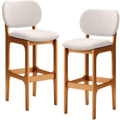 Kit 2 Banquetas Alta Betta Imbuia Linho Cru