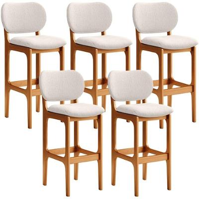 Kit 5 Banquetas Alta Betta Imbuia Linho Cru