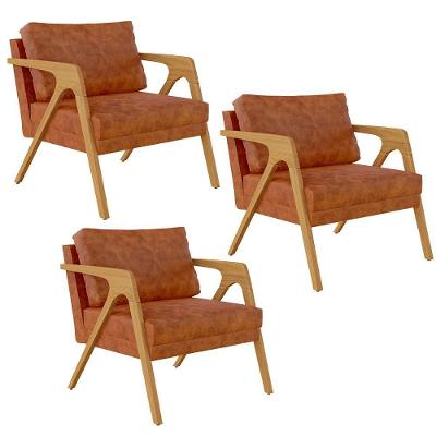 Kit 03 Poltronas Pietra Estrutura L02 Couríssimo Camel
