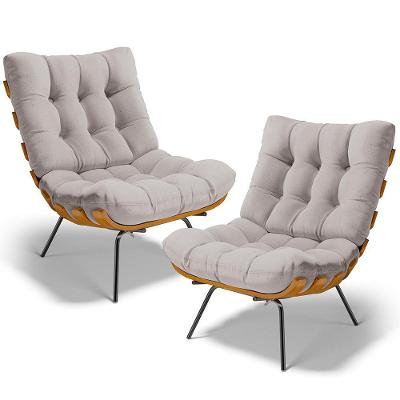 Kit 2 Poltronas Decorativas Sala De Estar Costela L02 Linho Bege - Lyam Decor
