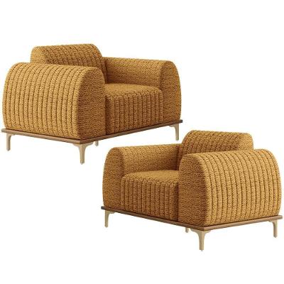 Kit 02 Poltronas Decorativa Base Madeira Pés D\'ouro Molino D02 Prime Bouclê Mostrada Pb-03 - Lyam