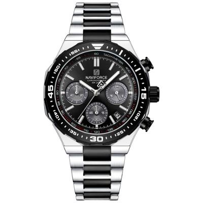 Relógio De Quartzo Masculino Com Pulseira De Aço Inoxidável Esportivo Impermeável Preto Prata
