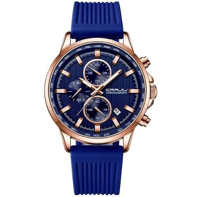 Relógio De Pulso Quartzo Masculino Design Esportivo 3atm Impermeável Azul Dourado