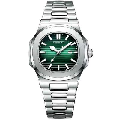 Relogio Analógico Masculino Quadrado Luminoso Em Aço Inoxidável Impermeavel Verde
