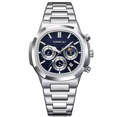 Relógio Masculino Quadrado Em Aço Inoxidável Casual Impermeável Quartzo Azul