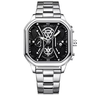 Relógio Masculino De Quartzo Em Aço Inoxidável Impermeável Design Quadrado Luminoso Prata