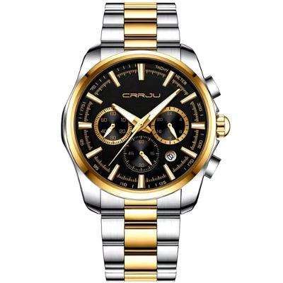 Relógio Masculino De Pulso Quartzo Multifunção Esportivo Em Aço Inoxidável Impermeavel Preto Dourado