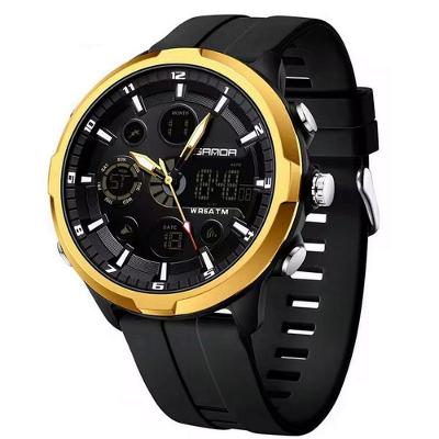 Relógio Digital Masculino Estilo Esportivo Duplo Display á Prova D'água Preto Dourado