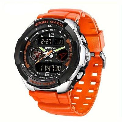 Relógio Esportivo Masculino Resistente Gua Com Cronmetro E Luz Noturna Resistente à água 50m Laranja
