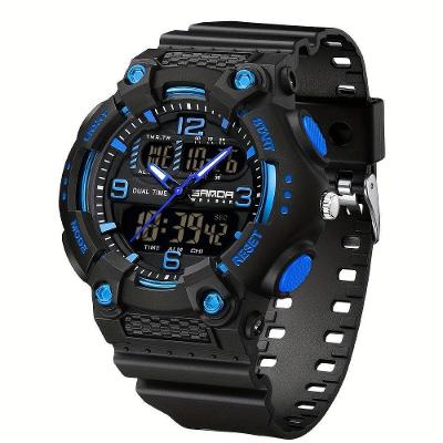 Relógio Esportivo De Moda Masculino Sanda - à Prova D'água Preto Azul