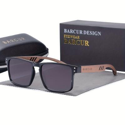 Óculos Em Design De Madeira Natural Com Lentes Degradê Gradiente Cinza