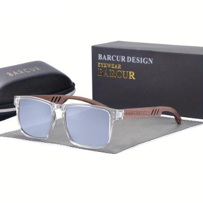 Óculos Em Design De Madeira Natural Com Lentes Degradê Prateado Transparente