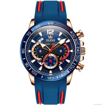 Relógio Quartzo Impermeável Masculino Esportivo Casual Pulseira De Borracha Azul Dourado