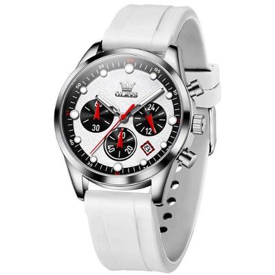 Relógio De Quartzo Masculino Pulseira De Silicone Multifuncional Impermeável Branco