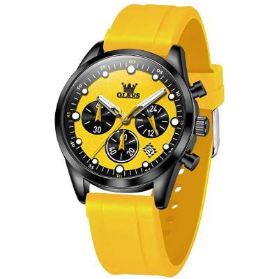 Relógio De Quartzo Masculino Pulseira De Silicone Multifuncional Impermeável Amarelo