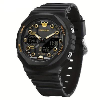 Relógio Masculino Esportivo Multifuncional Com Mostrador Grande Sanda Preto Dourado