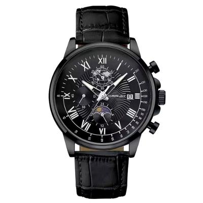 Relógio Clássico Masculino Sun Moon Quartzo Casual Impermeável 3atm Preto