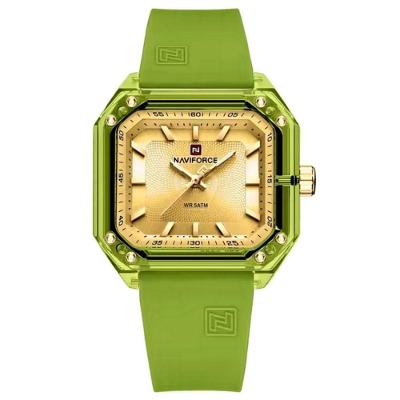 Relógio Feminino Pulseira De Silicone Classico Quadrado Elegante Impermeável 50m Verde Dourado