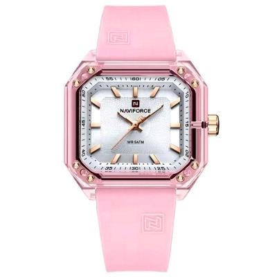 Relógio Feminino Pulseira De Silicone Classico Quadrado Elegante Impermeável 50m Rosa