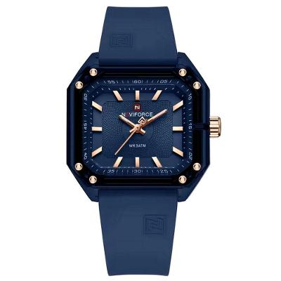 Relógio Feminino Pulseira De Silicone Classico Quadrado Elegante Impermeável 50m Azul