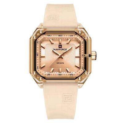 Relógio Feminino Pulseira De Silicone Classico Quadrado Elegante Impermeável 50m Bege