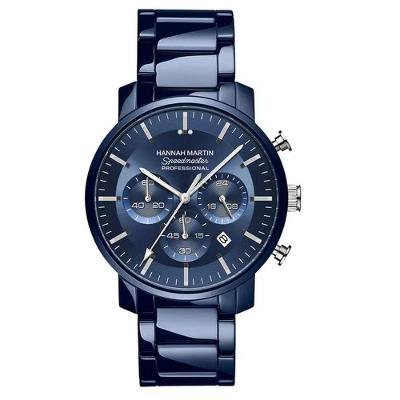 Relógio Masculino De Quartzo Multifuncional Em Aço Inoxidável à Prova D'água Azul Prata