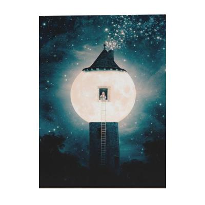 Quadro Decorativo Infantil - Rapunzel E O Castelo Na Lua