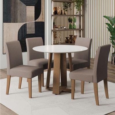 Conjunto De Mesa Sala De Jantar Athenas Redonda 4 Cadeiras Trieste Cedro / Off White / Mascavo Dobuê