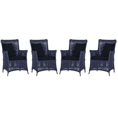 4 Poltronas Igapó Alumínio Pintura Preta Corda Náutica E12 Azul