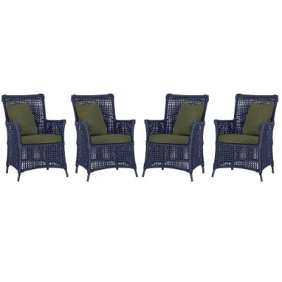 4 Poltronas Igapó Alumínio Pintura Preta Corda Náutica E13 Azul