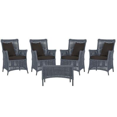4 Poltronas E 1 Mesa Igapó Alumínio Preta Corda Náutica E9 Prata