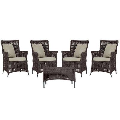 4 Poltronas E 1 Mesa Igapó Alumínio Preta Corda Náutica E7 Marrom