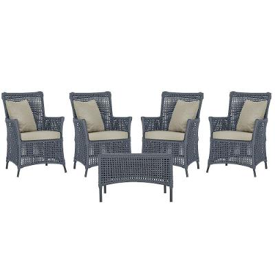 4 Poltronas E 1 Mesa Igapó Alumínio Preta Corda Náutica E7 Prata