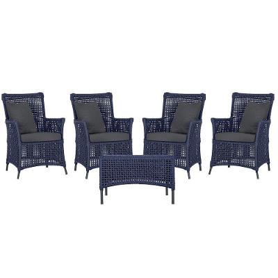 4 Poltronas E 1 Mesa Igapó Alumínio Preta Corda Náutica E11 Azul