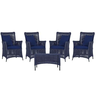 4 Poltronas E 1 Mesa Igapó Alumínio Preta Corda Náutica E10 Azul