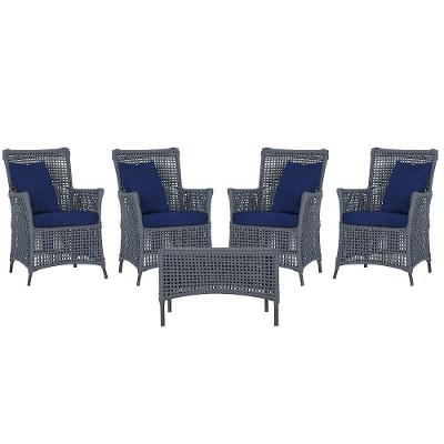 4 Poltronas E 1 Mesa Igapó Alumínio Preta Corda Náutica E10 Prata